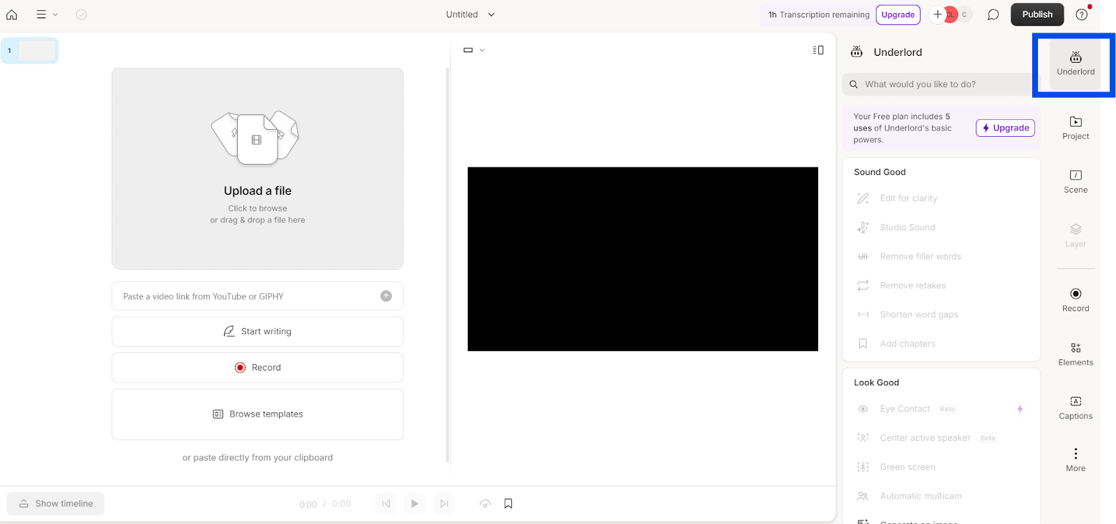 Screenshot of Underlord's input field where users can type prompts and instructions for generating content