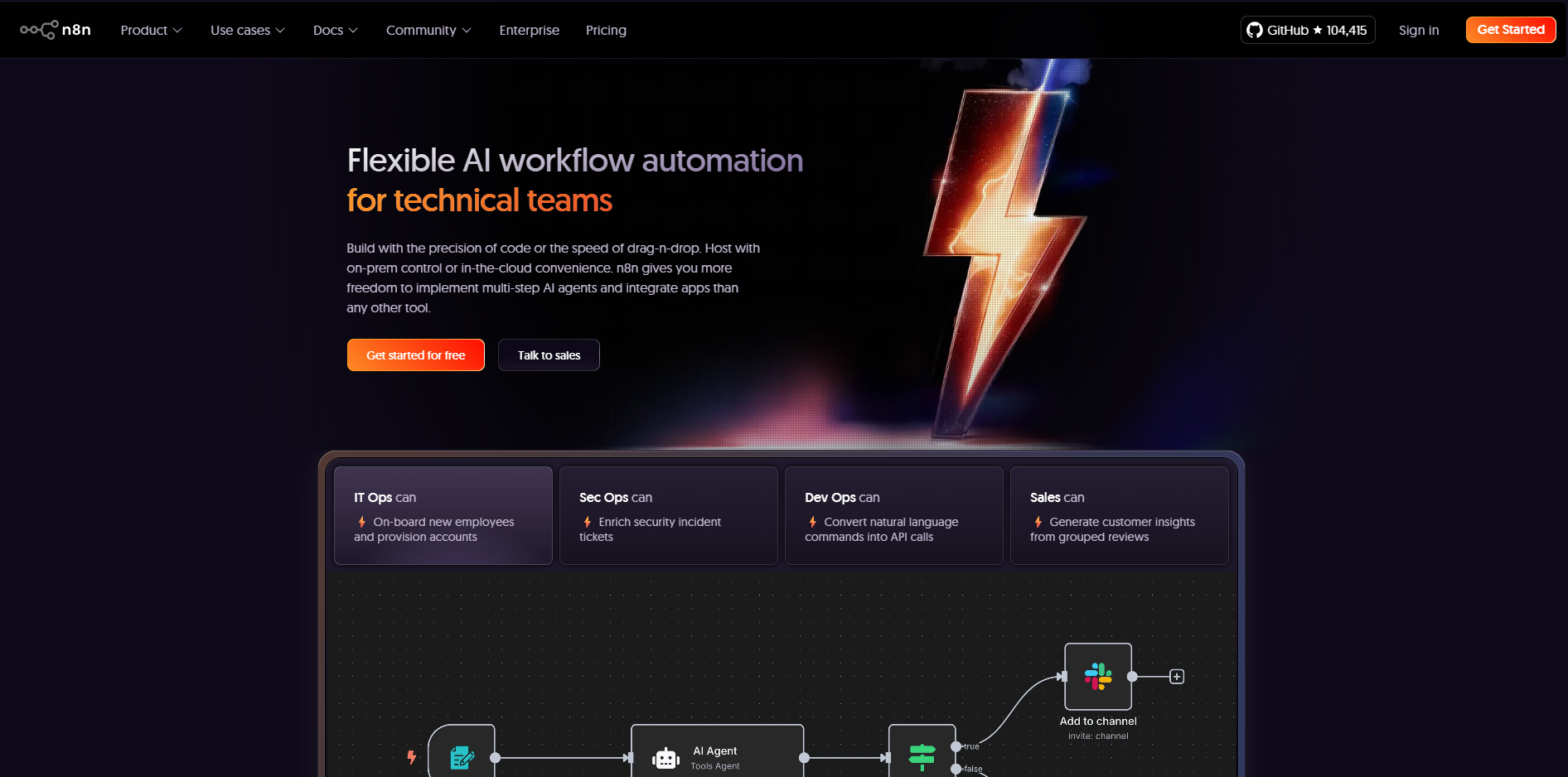 Screenshot of n8n website showing the 'Get Started" button.