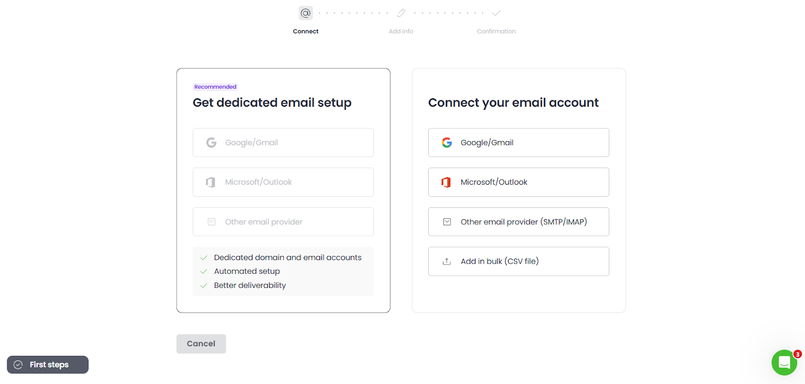 Screenshot of the Woodpecker dashboard with the “Add Email Account” option highlighted.
