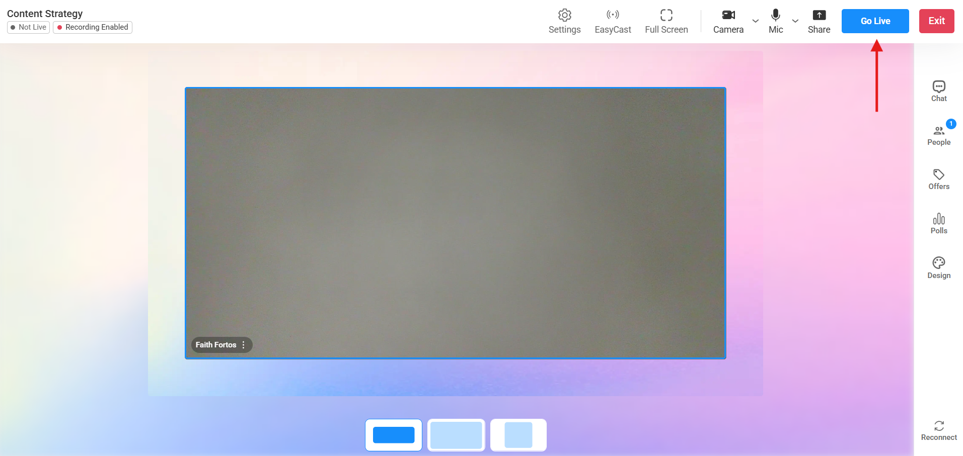 Screenshot of EasyWebinar live studio interface in pre-live mode.