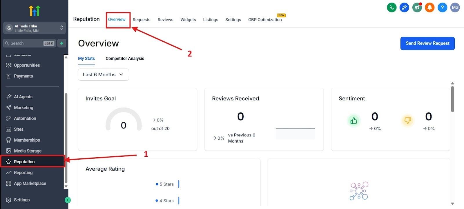 This image highlights how to get to the Centralized Reputation Dashboard.
