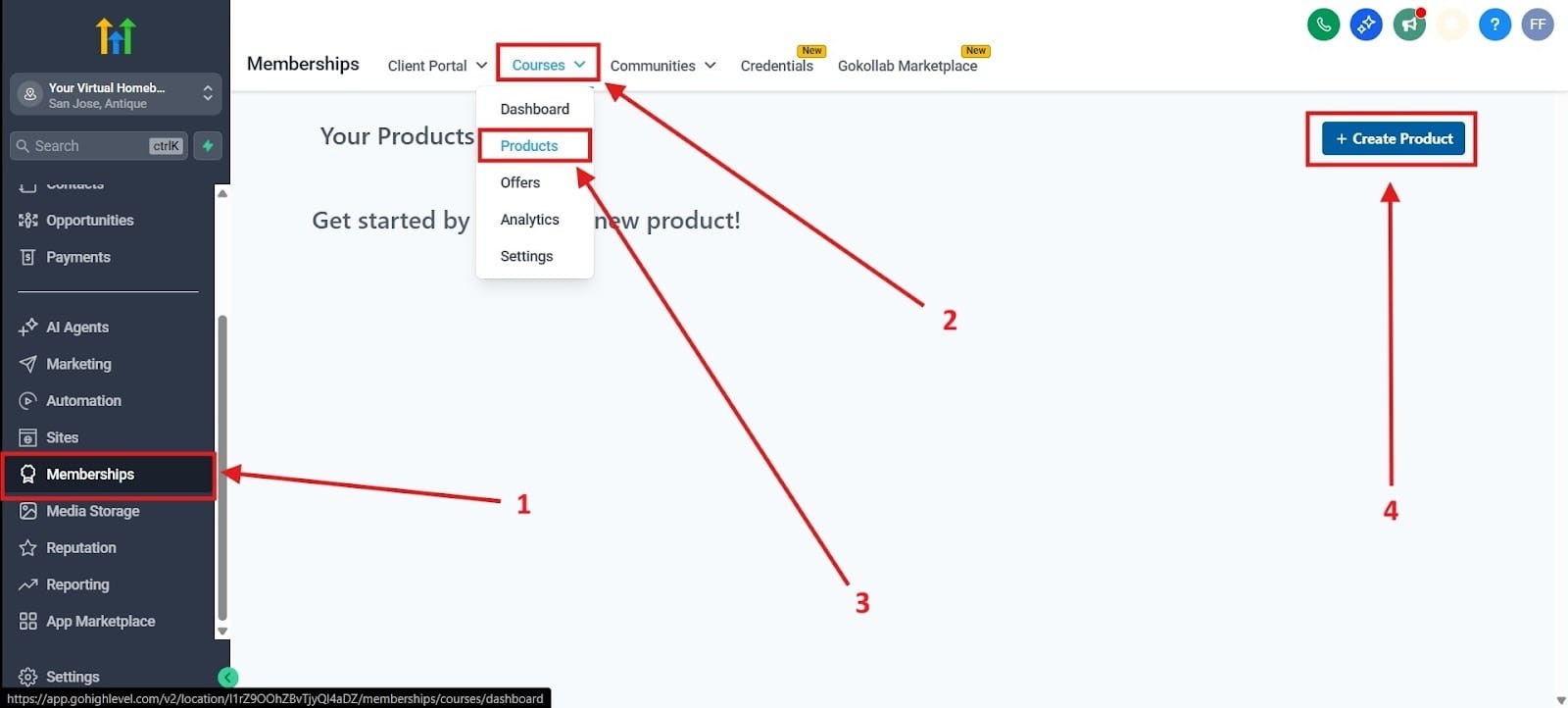 Use the image above to get to the membership section and create a product in GHL.