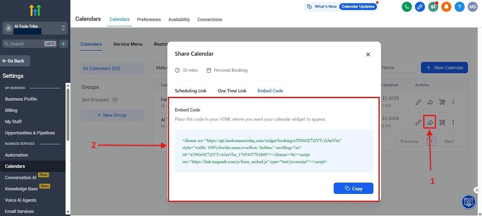 The image shown can be used to share your calendar with customers.