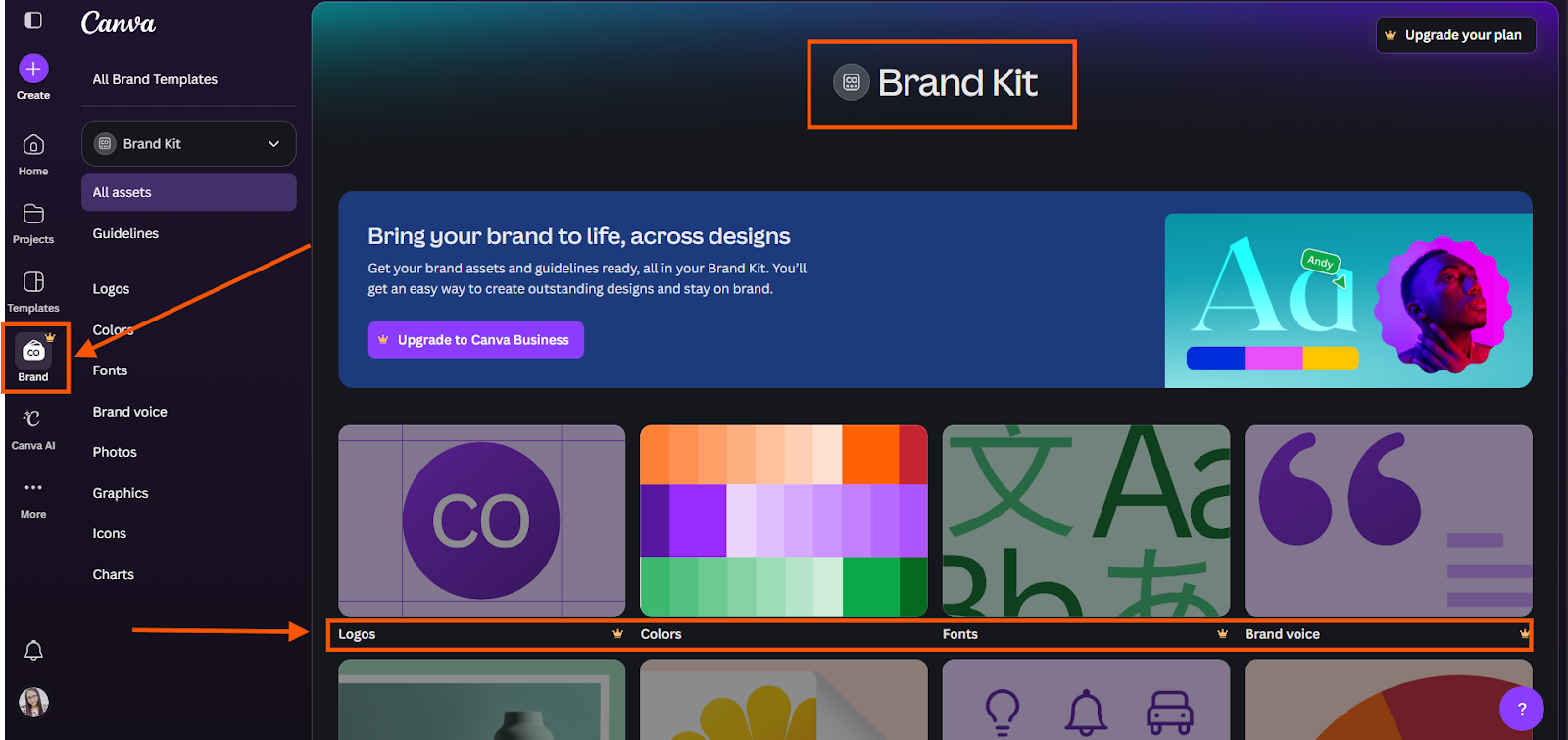 Screenshot of Canva’s Brand Kit dashboard.
