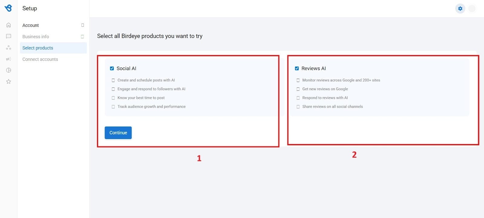 A software interface screen titled "Select Products" showing multiple service options.&nbsp;