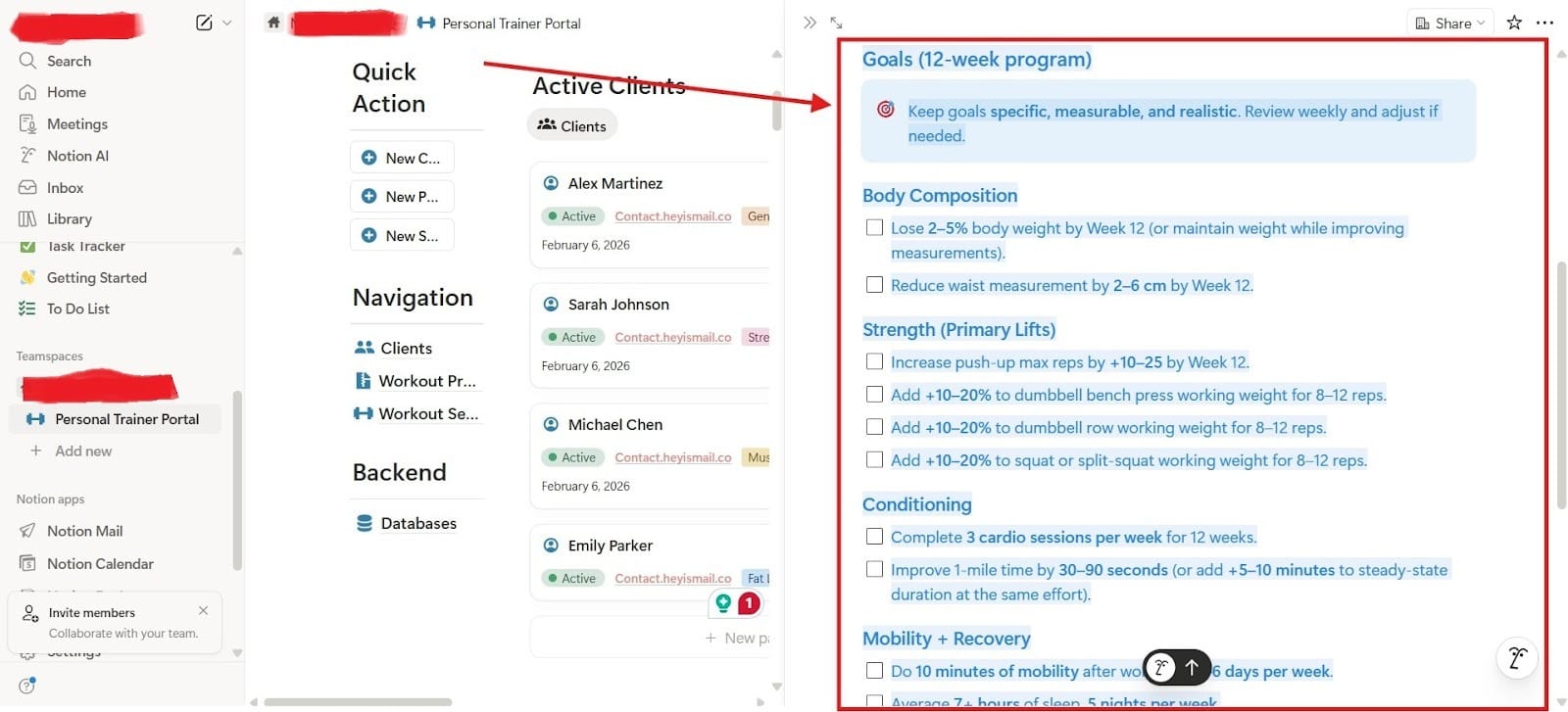 Screenshot of an AI tool creating a structured client goal program that can be customized and optimized.