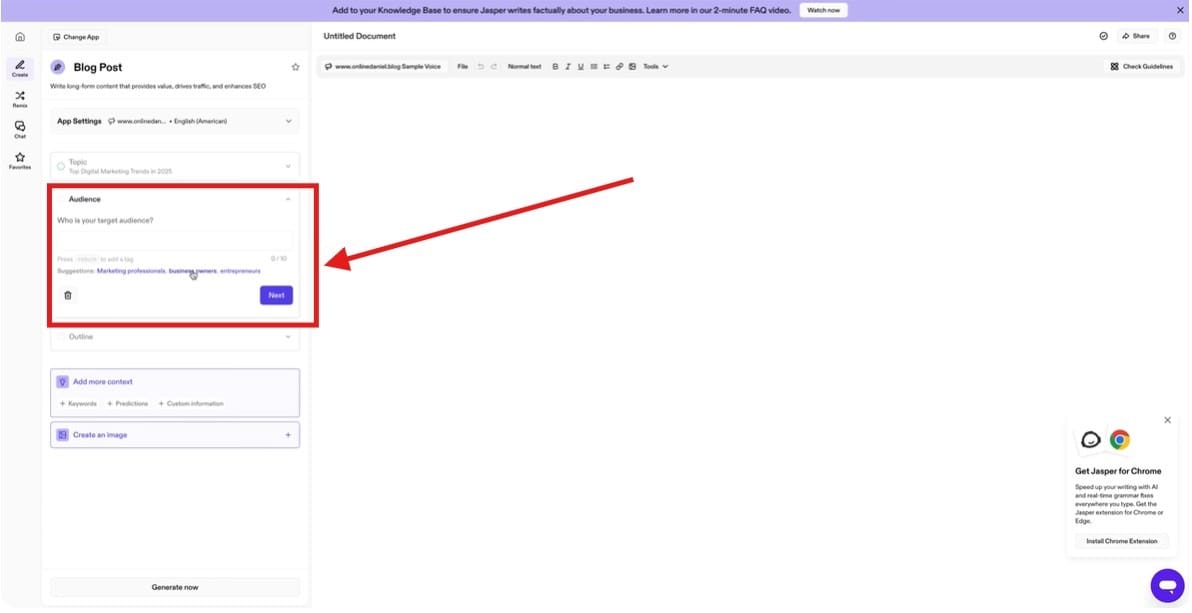 Option to choose a target audience.