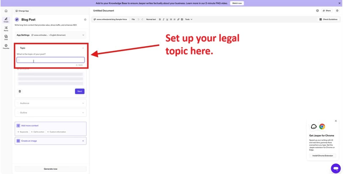 Input bar for typing a blog topic.