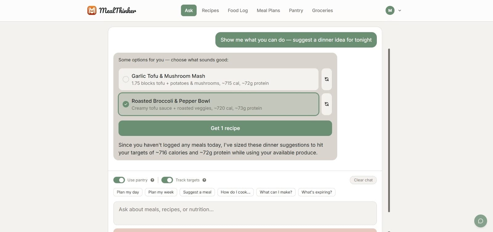 Image shows you how to choose a recipe based on what meal you want to eat.