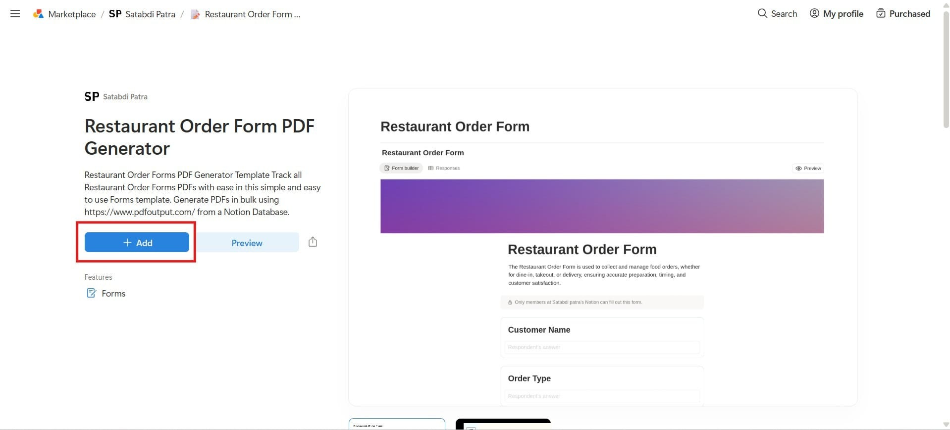 Notion screen with the “Add” button highlighted.
