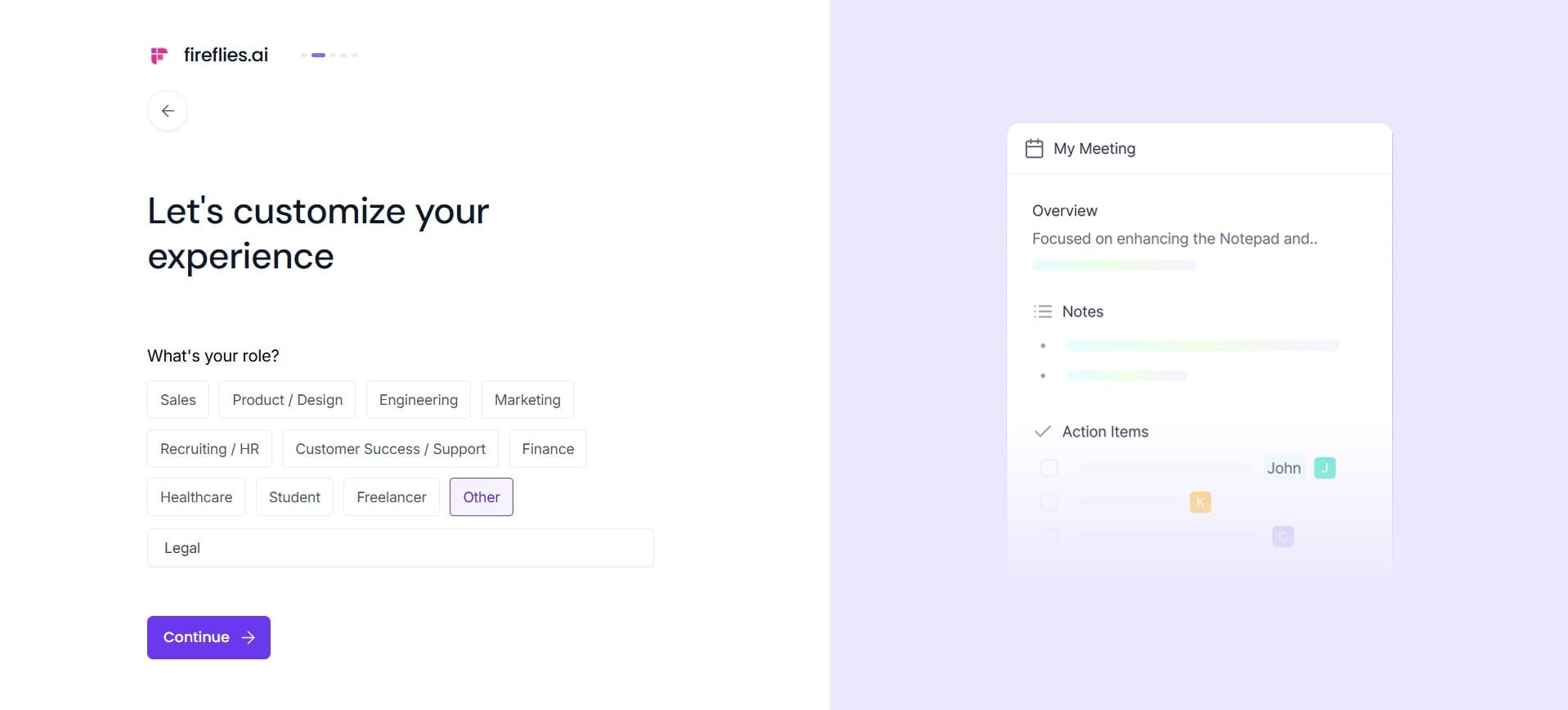 Settings screen for choosing customization options.