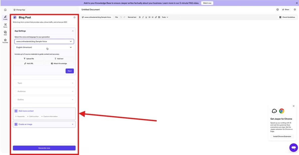 Sidebar showing blog post settings options.