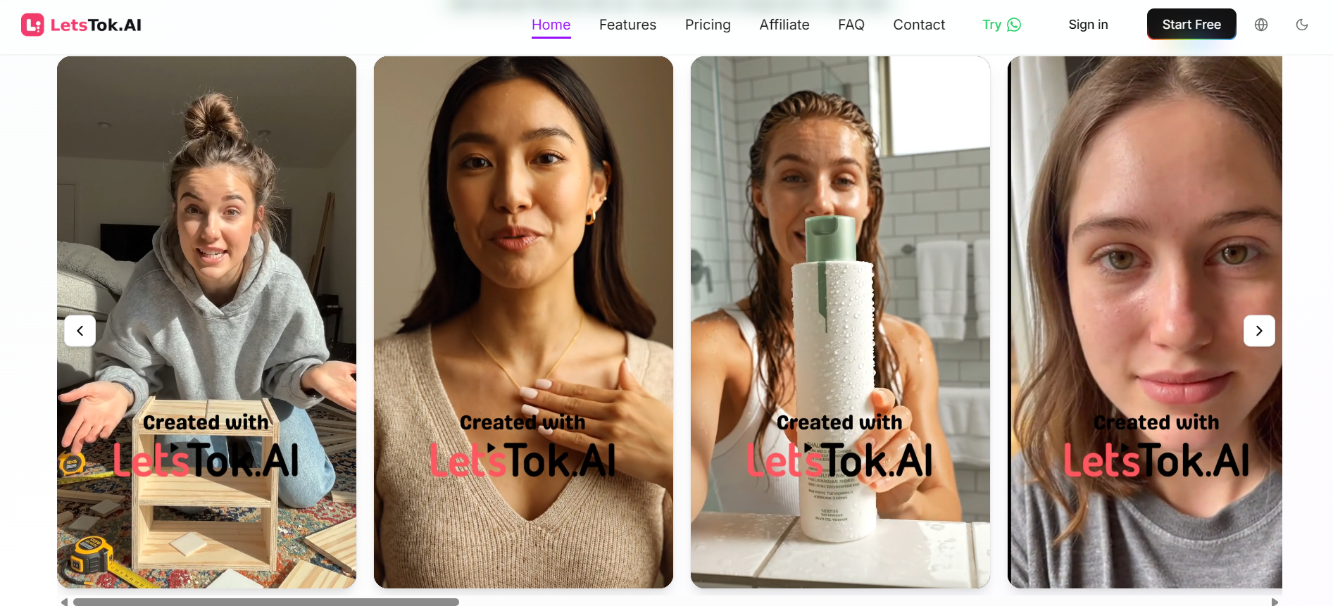 In the image, LetsTok displays an AI spokesperson created to present a product advertisement.