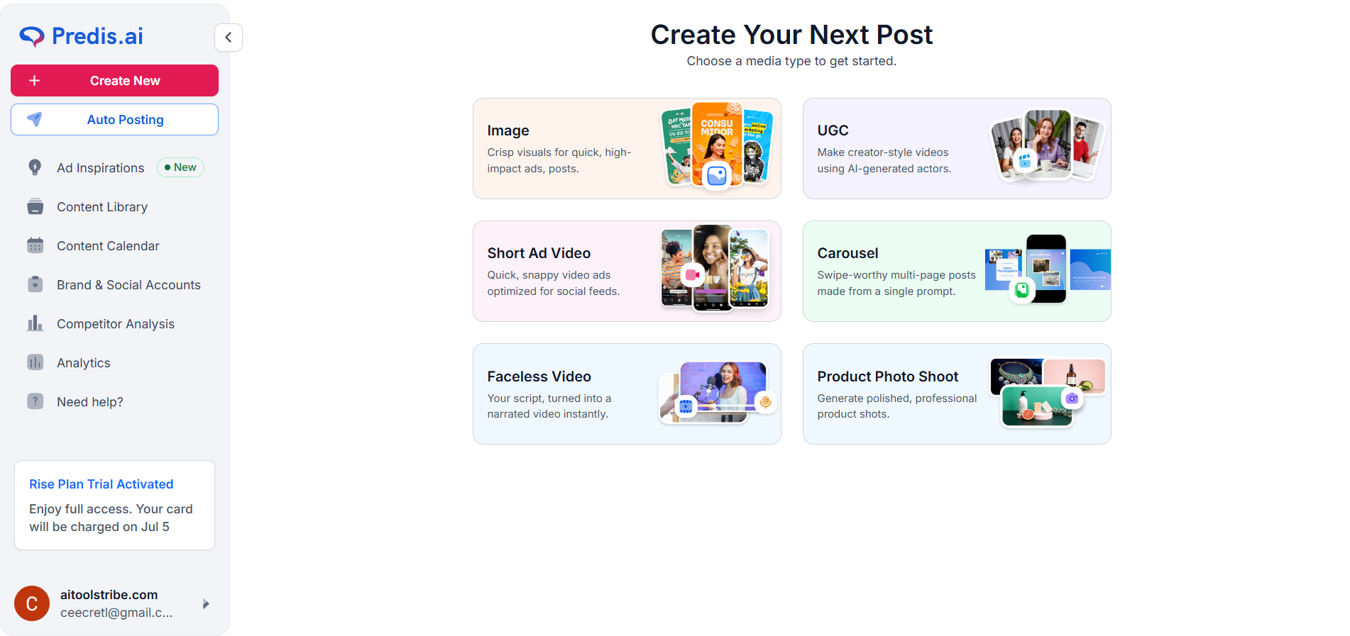 UGC option on the dashboard.