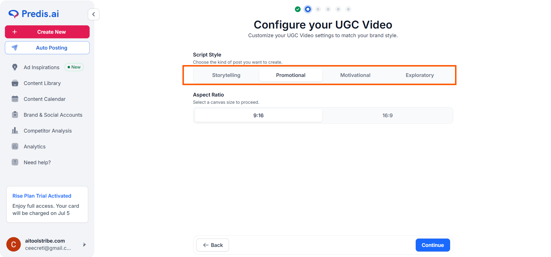 Script style and aspect ratio options.