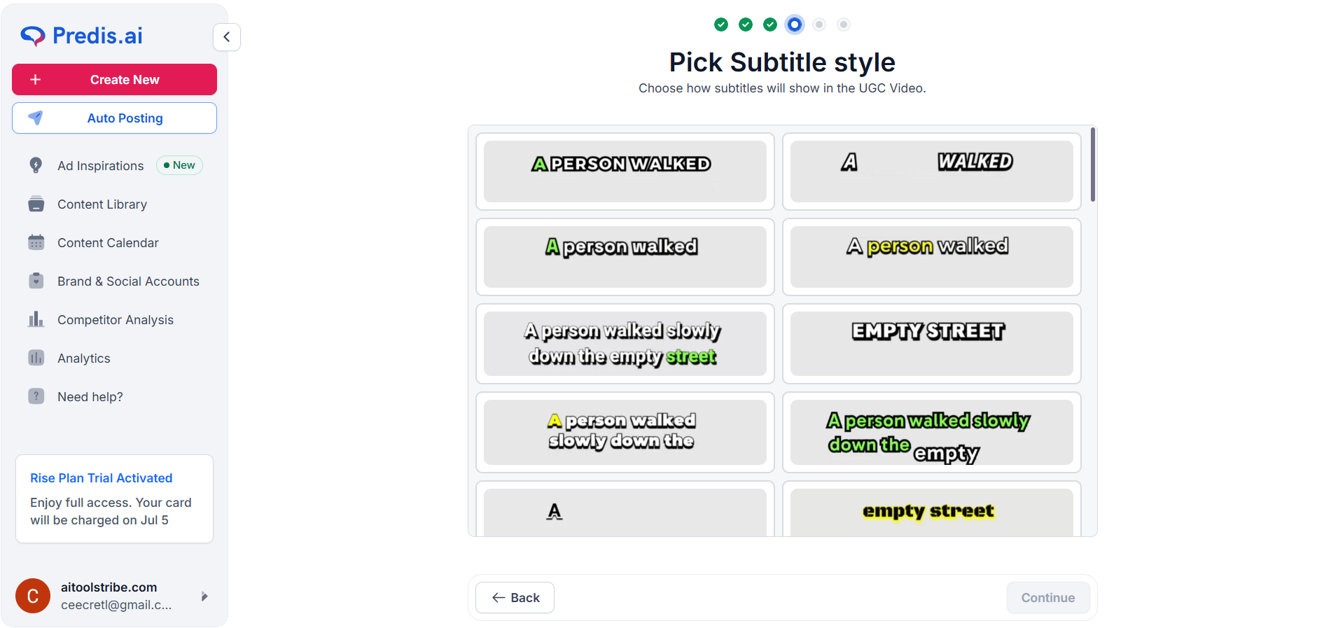 Subtitle style options.