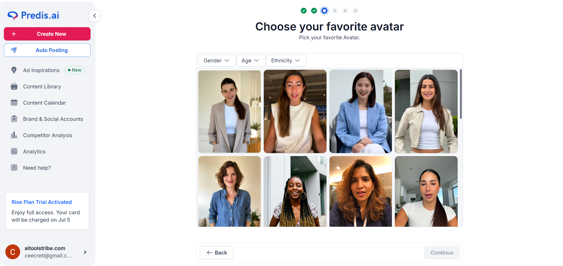 Avatar selection screen.