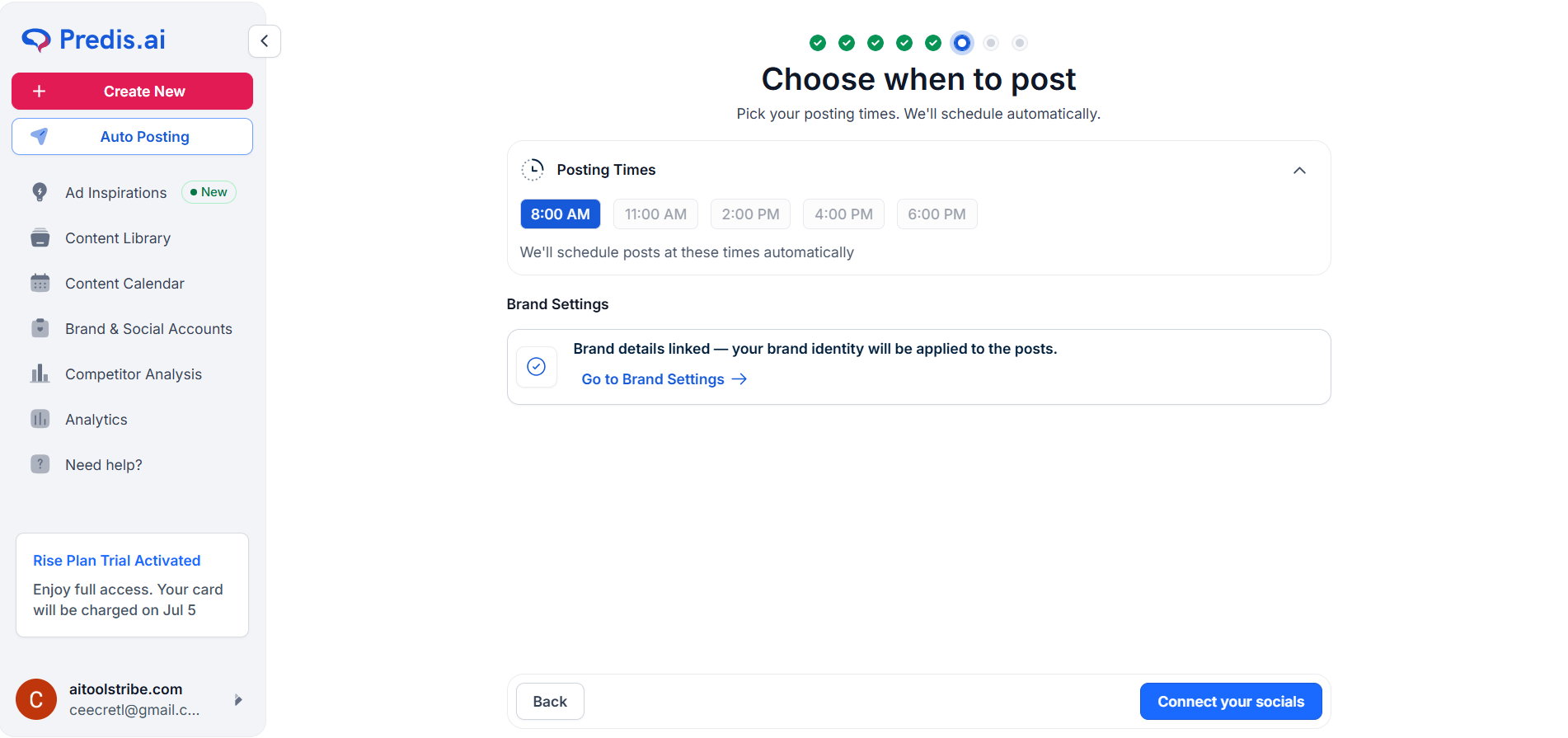 Social account connection screen.