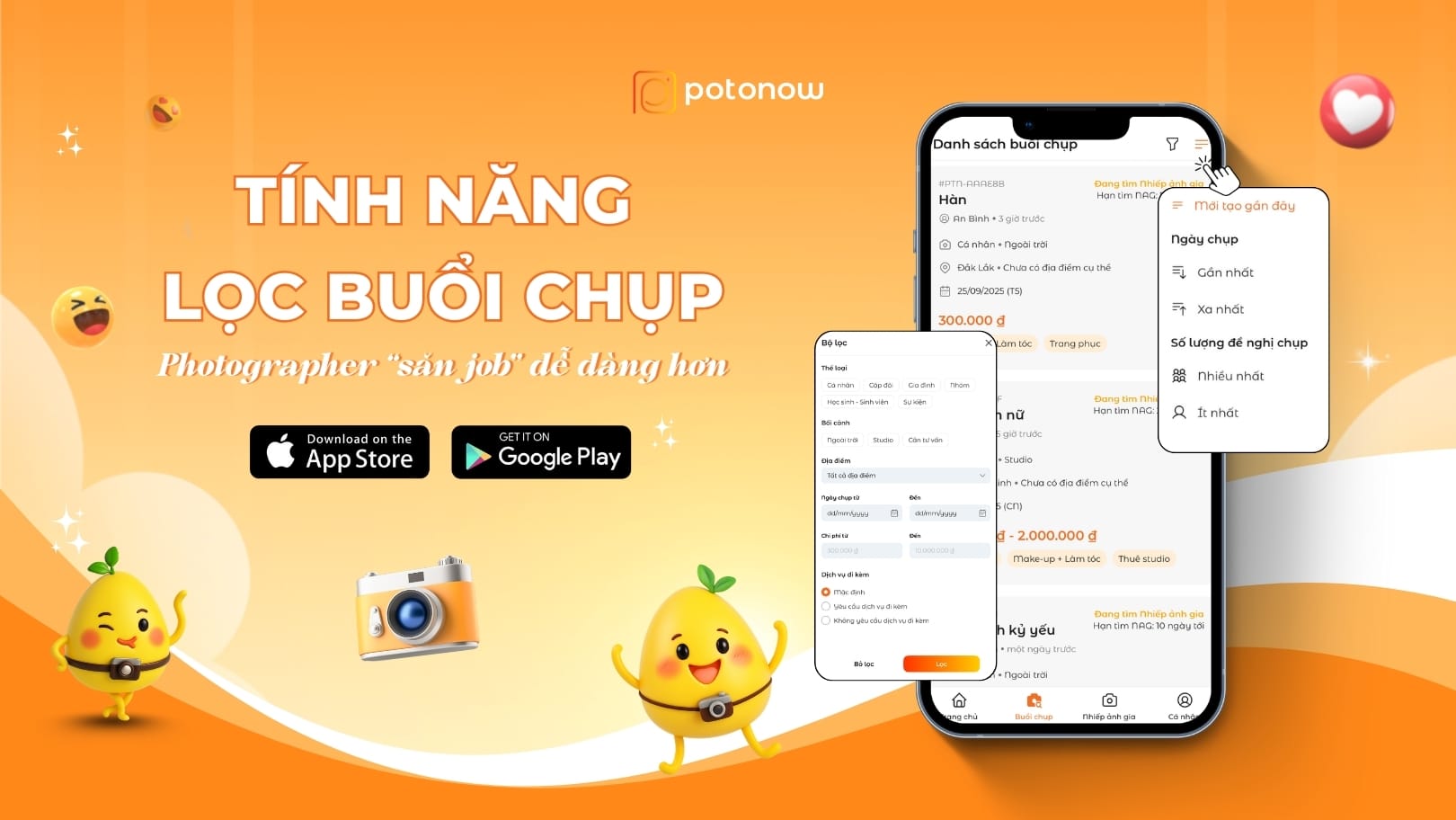 Bí quyết để Photographer "săn" đúng job trong vài giây: Tính năng lọc buổi chụp trên Potonow