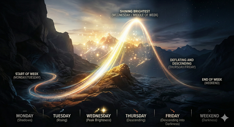 NanoBanana Prompt:The market came out ahead at the start of the week, rising quickly in the middle, then deflating and falling behind by the end of the week.