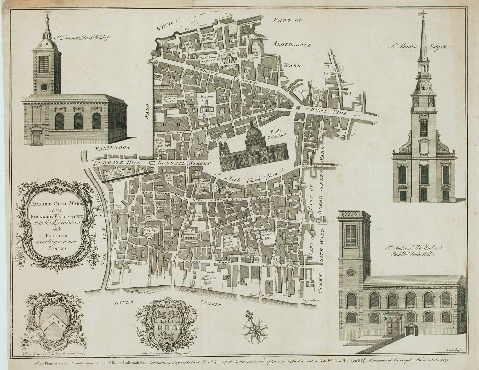 St Paul's Cathedral within the Ward of Baynards Castle & Farringdon by Benjamin Cole 380 x 480mm