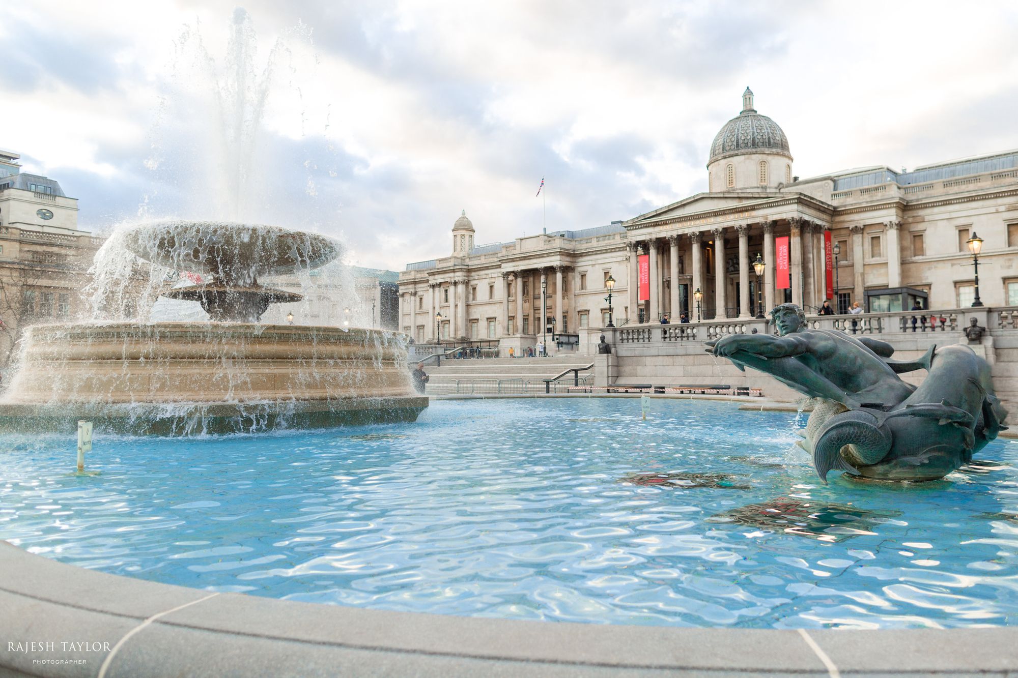 Trafalgar Square Fountains overlooking National Portrait Gallery © Rajesh Taylor