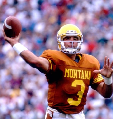 Brad Lebo, No. 3, throwing for Montana