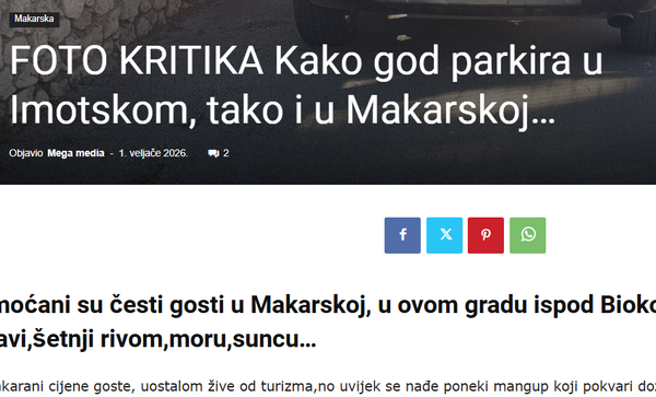 Skandalozan naslov portala iz Makarske: huškanje i stereotipi zbog nepropisno parkiranog automobila