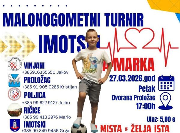 Nogomet za plemeniti cilj: "Imotski za Marka" ovog petka u Prološcu