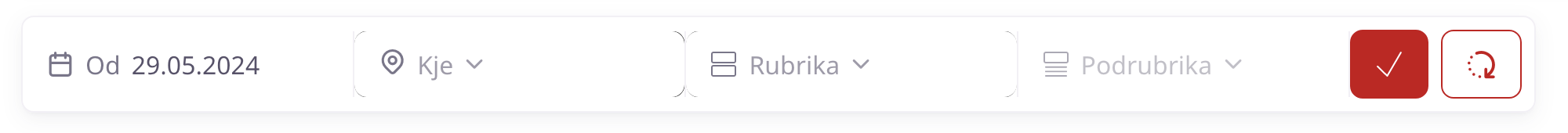 Izgled izbirnika za prilagoditev izbora