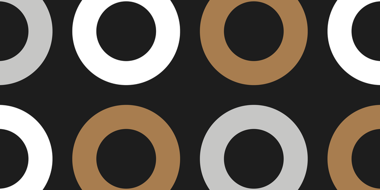 Series of thick outlined warm colored circles on a dark background.