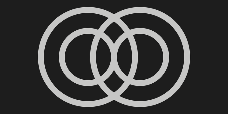 Two grey overlapping concentric circles connected in the center on a dark background.