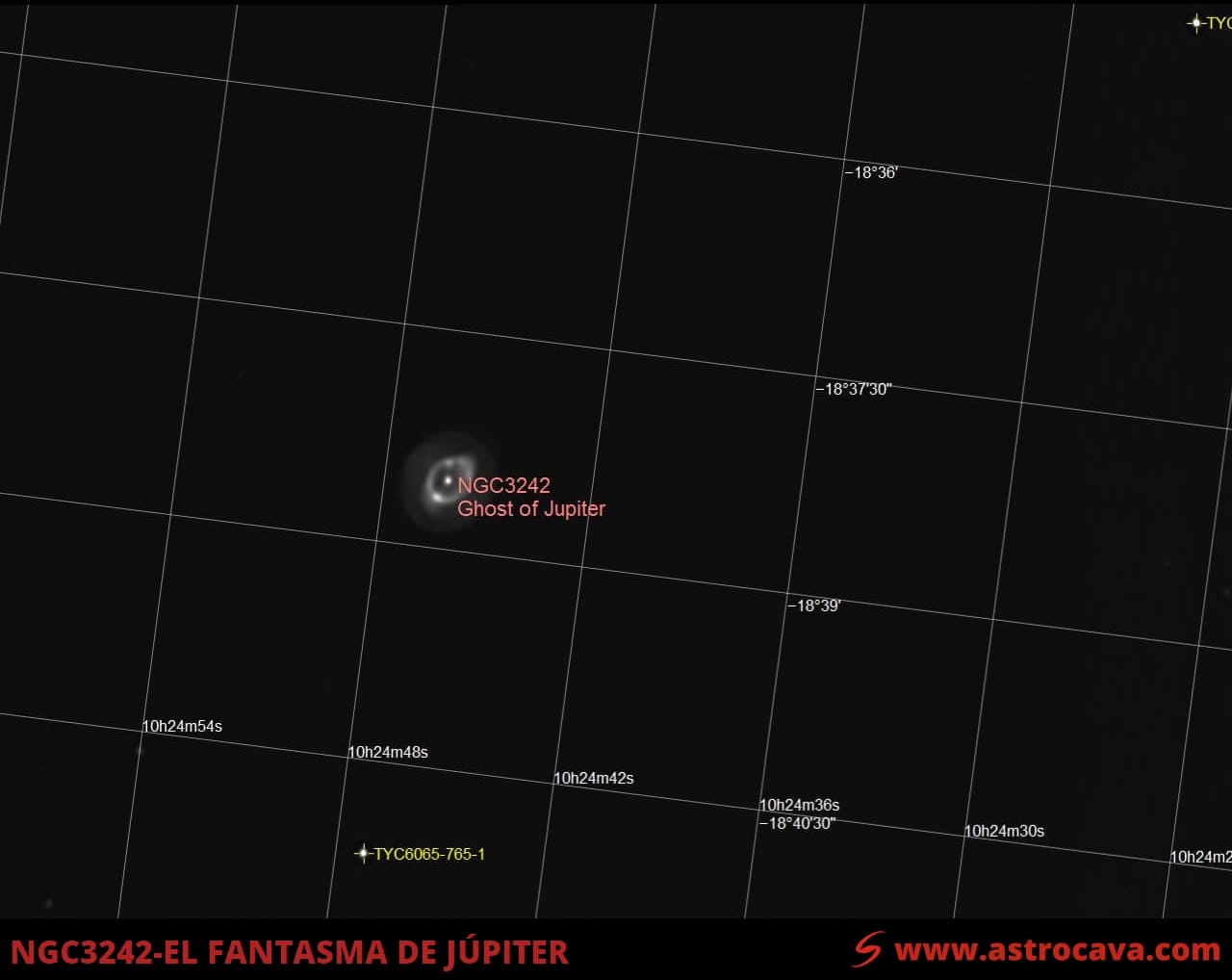 Pruebas de Lucky Imaging con el Fantasma de Júpiter - NGC3242. Versión anotad