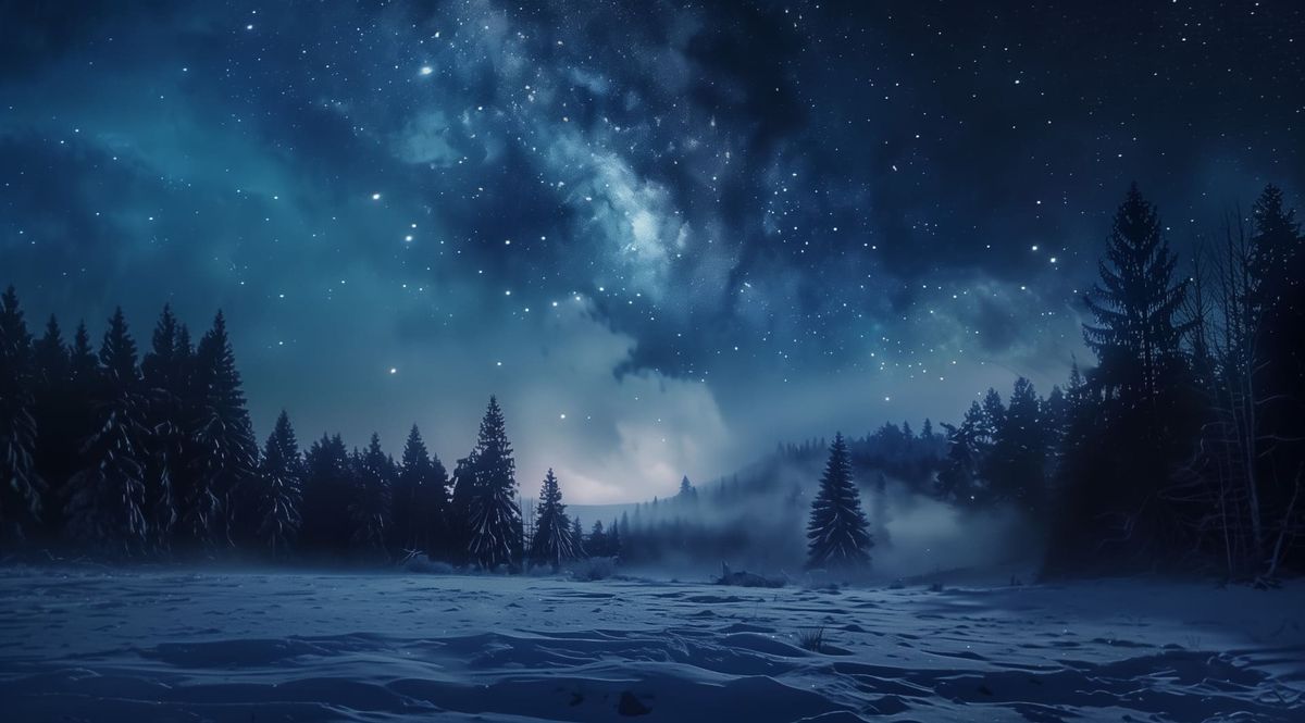 Paisaje nocturno de invierno. Generado por IA.