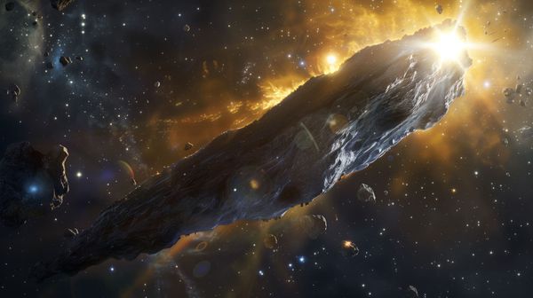 Asteroide ocultando la luz de una estrella. Generada con IA.