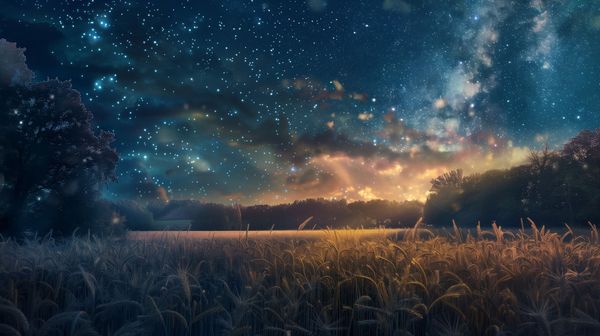 Paisaje nocturno de verano. Generado por IA.