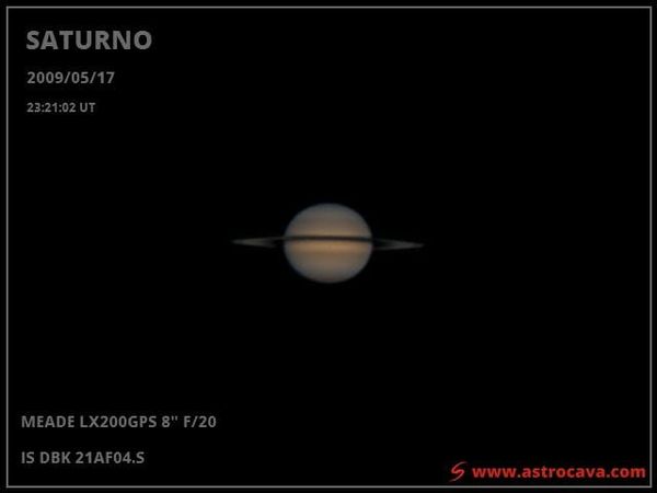 Saturno durante la oposición de marzo de 2009. Meade LX200GPS de 8" y cámara IS DBK 21AF04.S