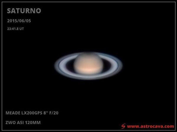 Saturno durante la oposición de 2015. Meade LX200GPS de 8" y cámara ZWO ASI 120MM