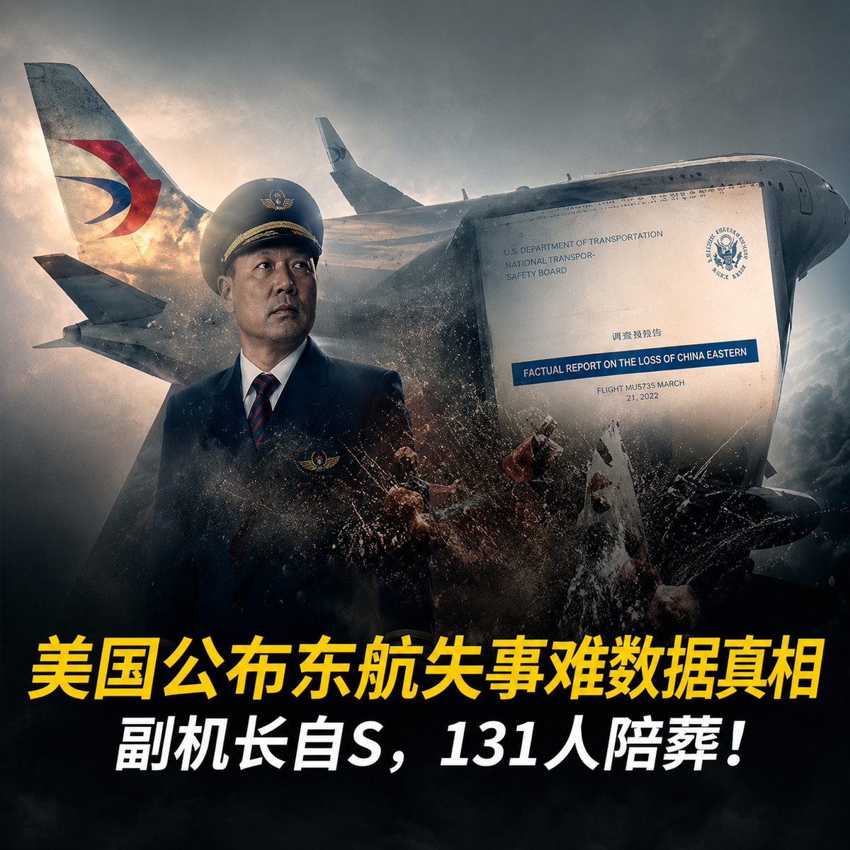 美国公布东航5735航班空难数据现真相，副机长自S，131人陪葬！    The U.S. has released data on the China Eastern Flight 5735 crash, revealing the truth: the co-pilot committed suicide, taking 131 people down with him.