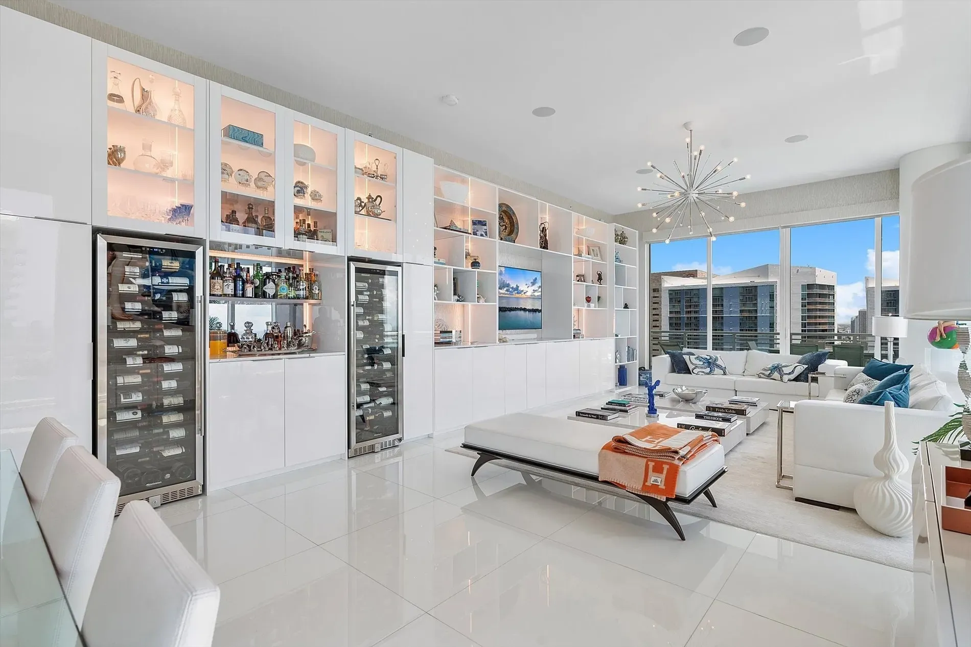 Living area with skyline windows—super bright. Feels pricey just for the view.