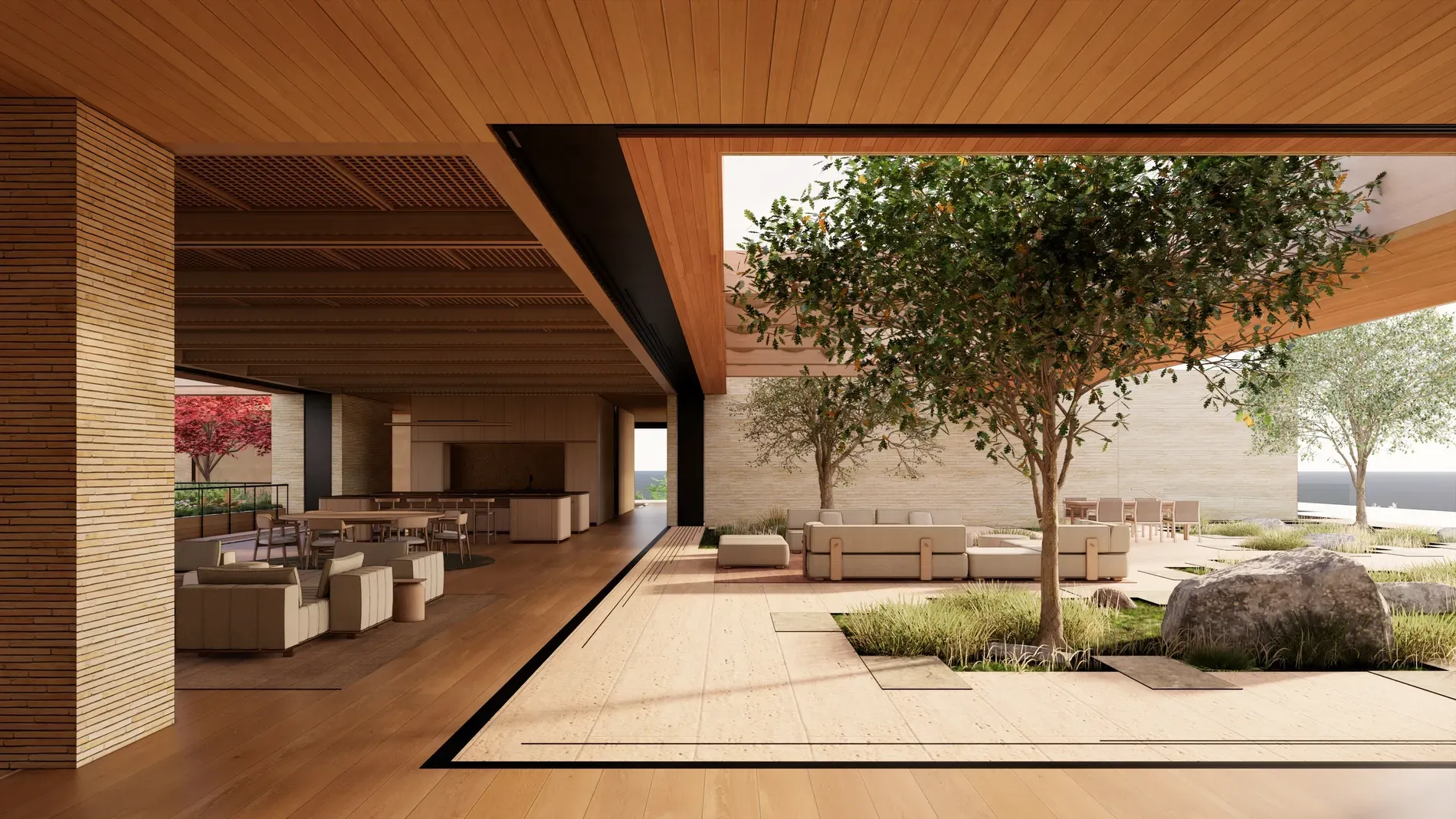 Not sure about this combo — heavy wood plus stone. I mean, cozy though.