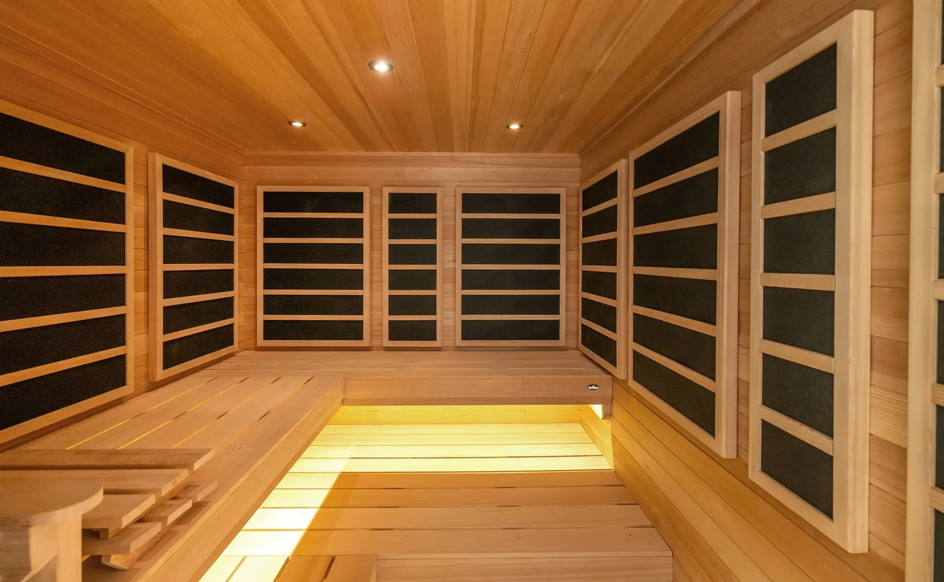 Cedar sauna vibes. You can almost smell the steam and eucalyptus.