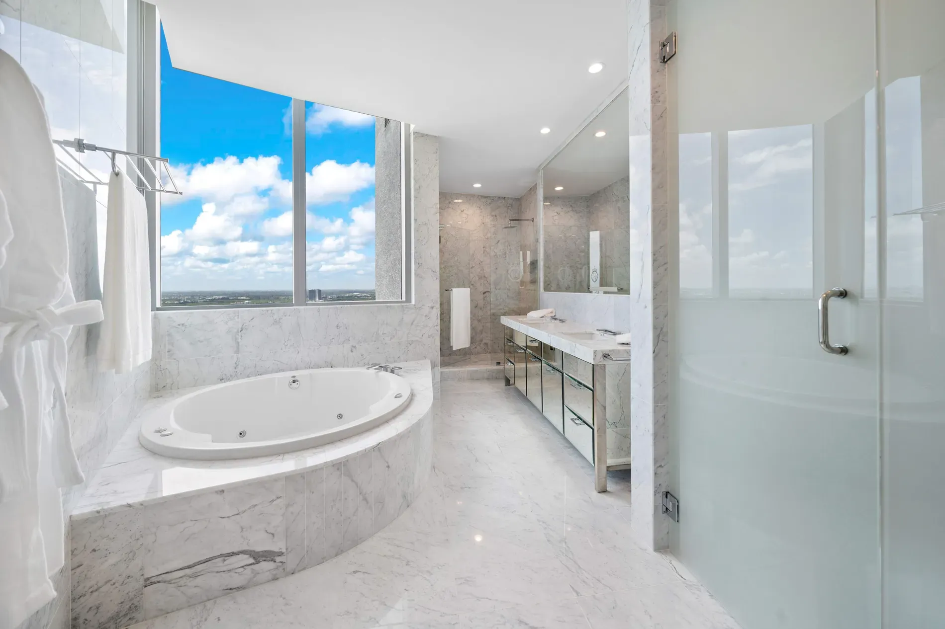 Marble-on-marble spa bath. I mean, gorgeous, but maybe too much?