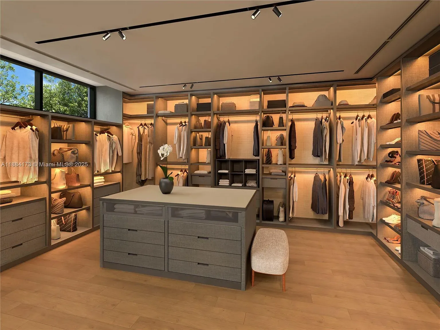 Closet goals. Soft beige everywhere, everything lined up a showroom.