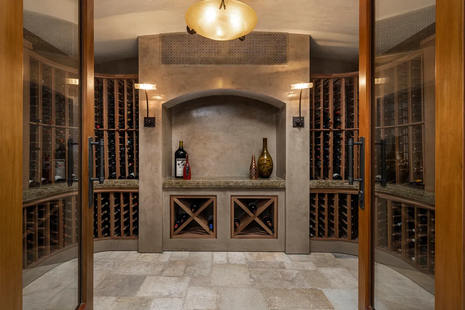 Wine cellar goes modern-rustic. Limestone slabs are gorgeous. Where’s the tasting table?