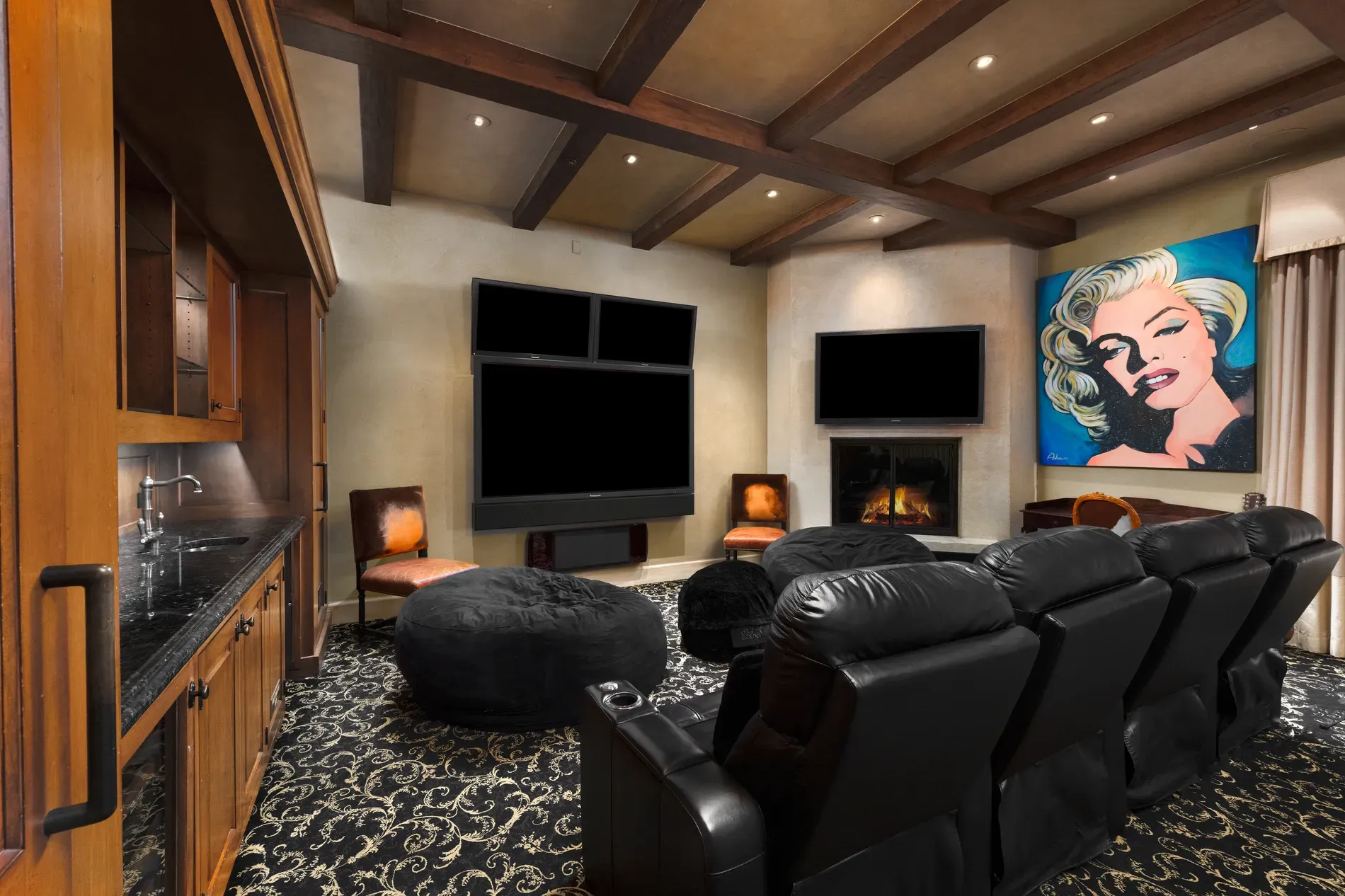 Okay, this media room goes dark and cozy. Maybe too cave-y for daytime?
