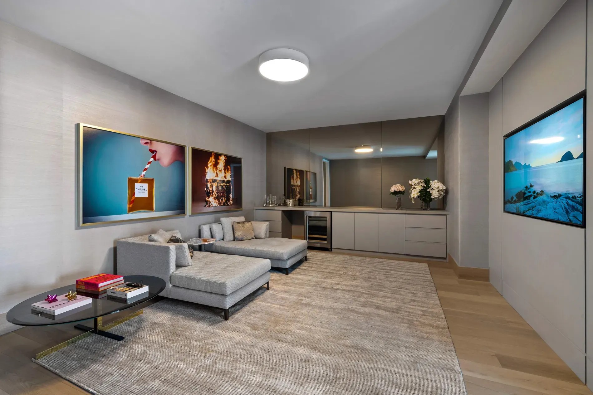 Low-key lounge, soft gray walls, minimal fuss. Looks peaceful.