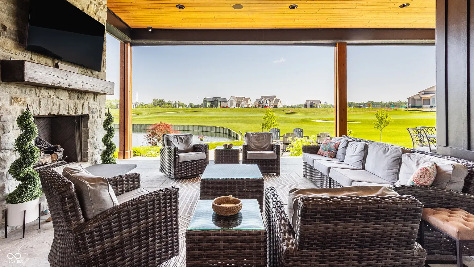 Covered lounge by the sliders. Feels a second living room.