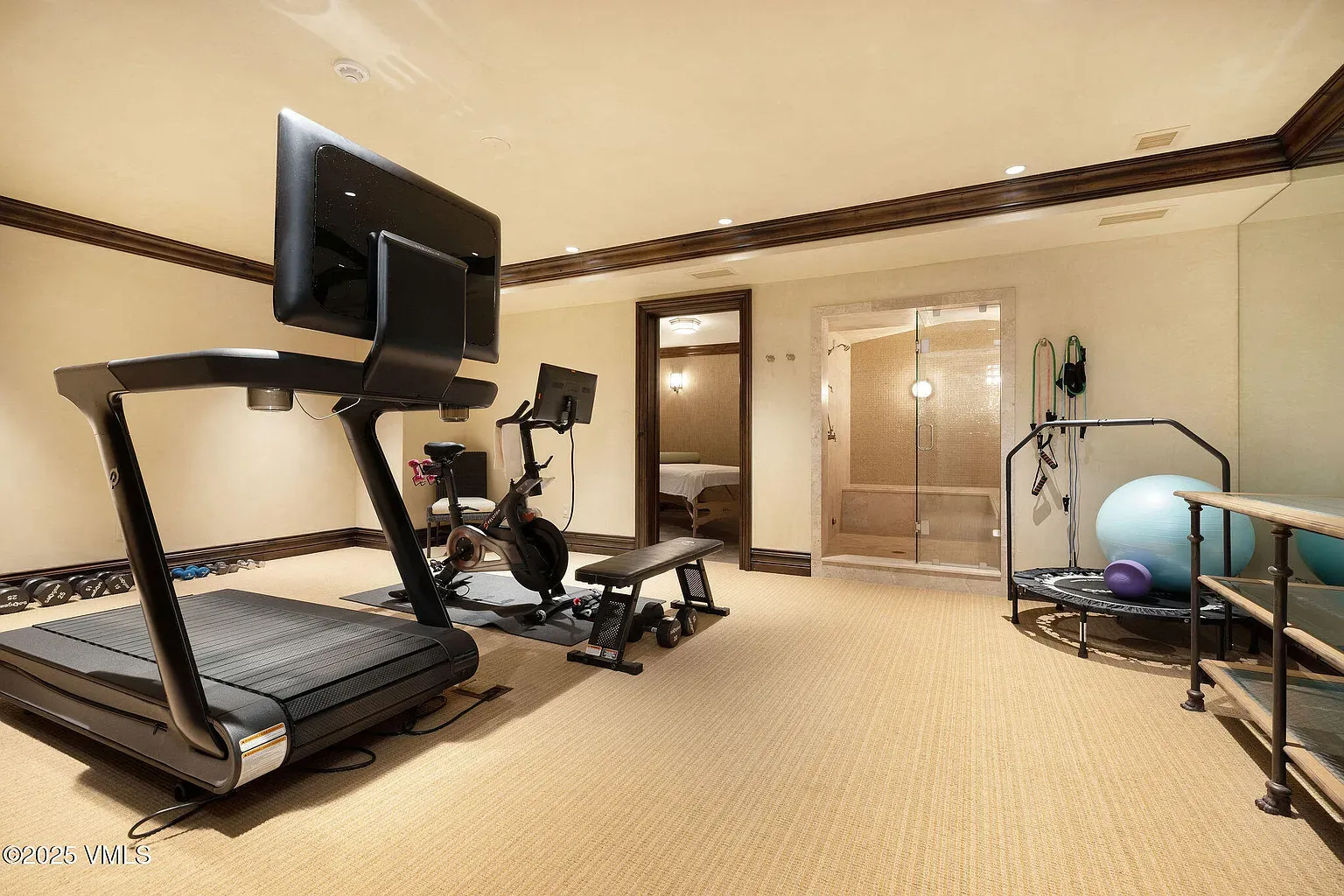 Home gym’s clean and calm. Cardio corner looks actually usable.