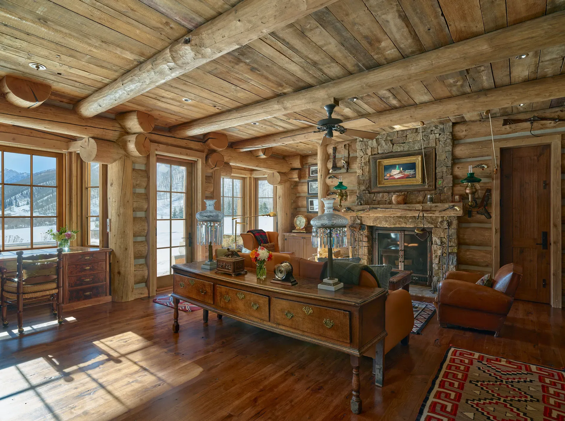 From this angle, those sunlit windows basically turn the mountains into art.